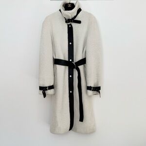 100% real lambskin white black shearling fur trench coat jacket Chanel style S M